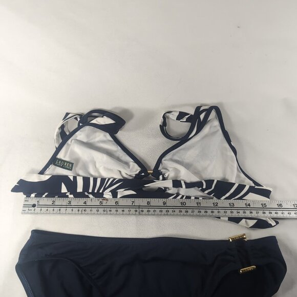 Lauren Ralph Lauren Bikini Set 12 Swim Suit Halter Triangle Navy Blue White Gold - Picture 10 of 16